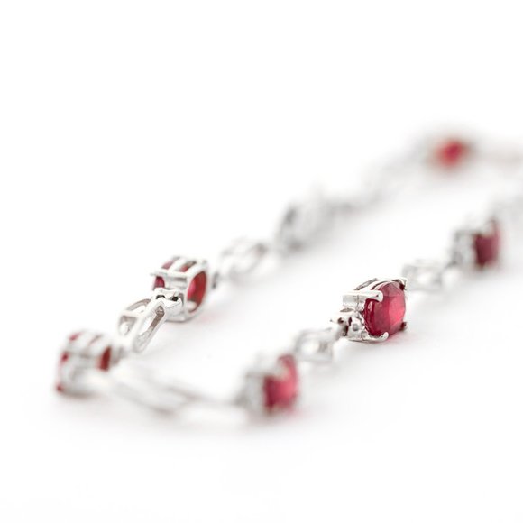 14K GOLD TENNIS BRACELET WITH RUBIES & DIAMONDS - Picture 4 of 9